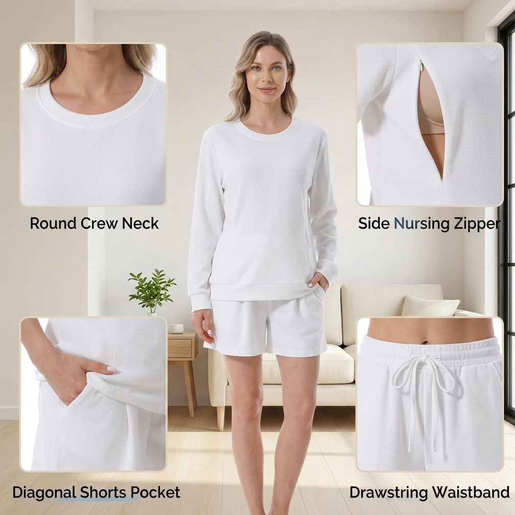 Waffle Knit Nursing Pajama Set 5