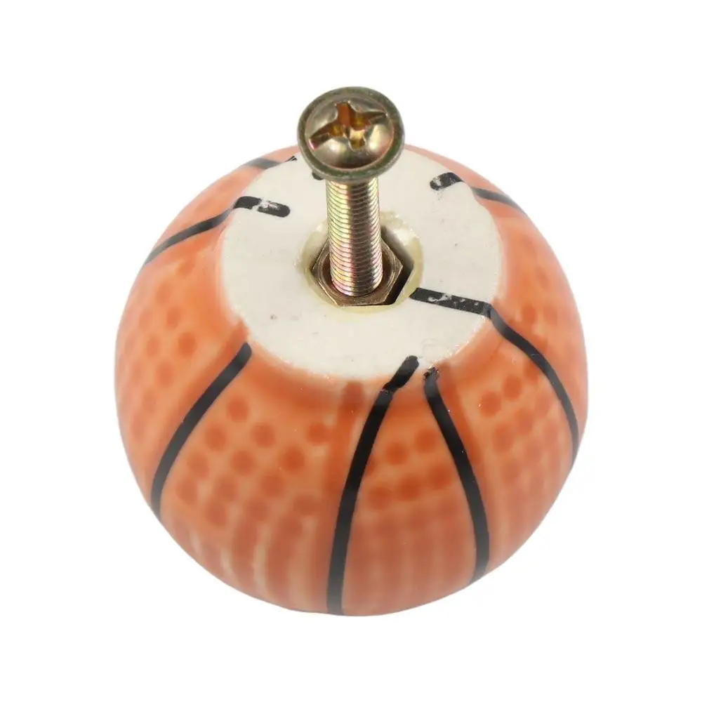 Picture 3: Cartoon Single Hole Basketball Door Handle Ceramic Round Football Door Knob Soccer Pull Handles Drawer Knobs Wardrobe