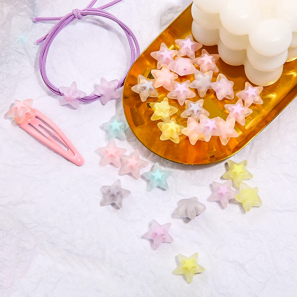 20 Stück transparente, mattierte, sternförmige Pentagramm-Perlen aus Acryl für die Schmuckherstellung, DIY-Halskette, Ohrringe, Halsketten-Zubehör – Detail 1