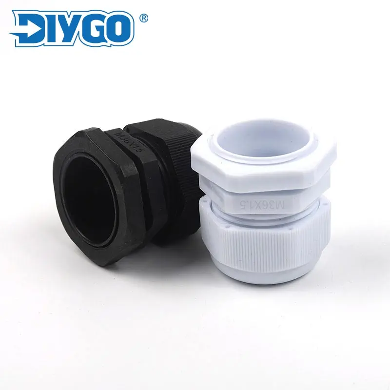 Cable Gland IP68 Plastic Waterproof Adjustable Cable Connectors Black White Nylon Joints M32/M36/M40/M50/M63 DIY GO