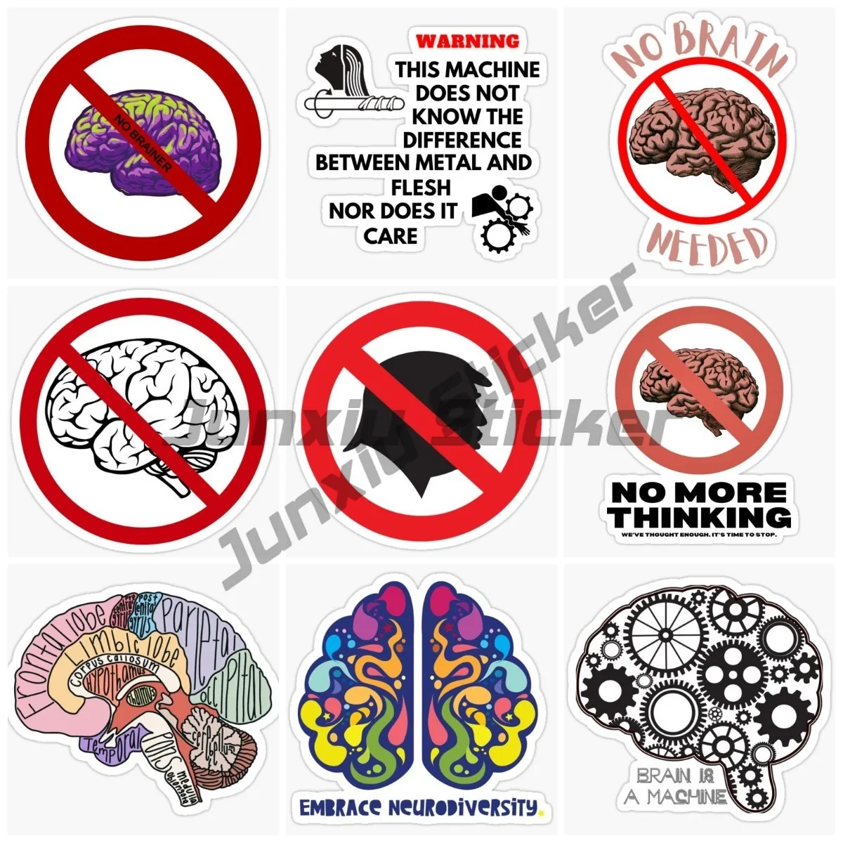 WARNING NO BRAIN Creative JDM Decoration Vinyl Waterproof Trunk Waterproof Car Wrap Auto Parts