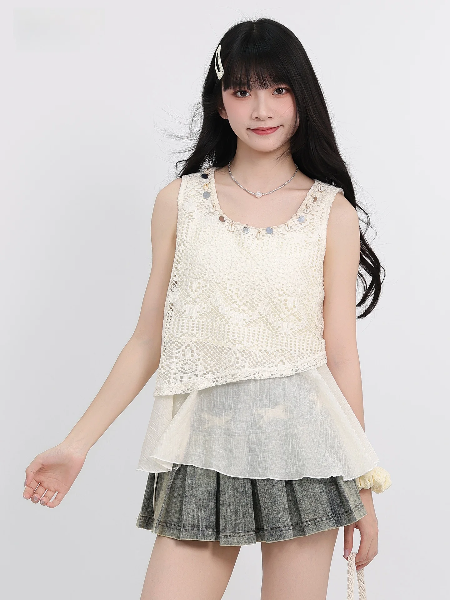 n Sle ronde Ne Svel Vest vrouwen Losse holle Afslanken Top Zomer Nieuwe Faion Nep Tweedelige Vest