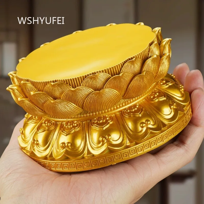 Classic Chinese Lotus Shaped Resin Stand Round Display Plinth for Statue Vase Teapot Home Decoration Gold and Dark Red