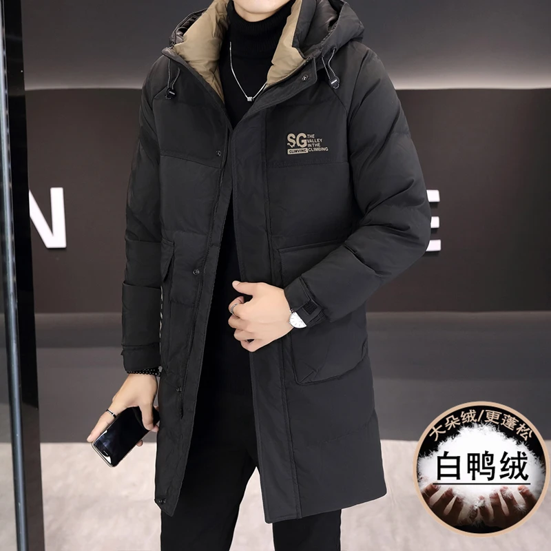 2024 autumn and winter new white duck down hooded extended thick warm trench coat down jacket