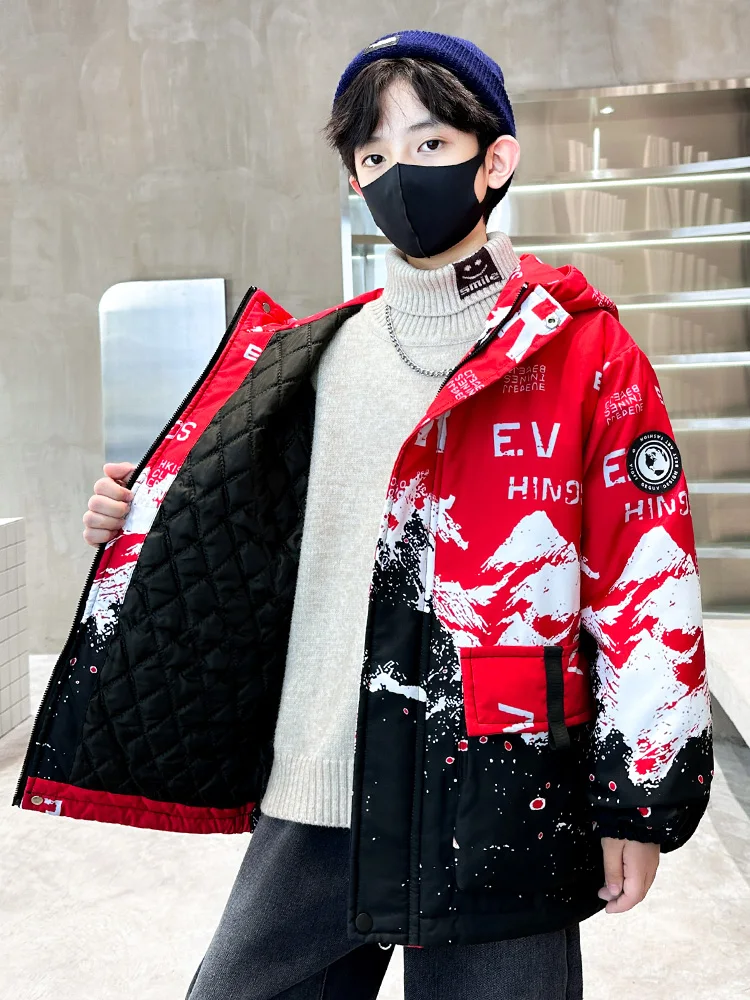 سترة Jaet للأولاد لخريف وشتاء 2025 جديدة متوسطة الحجم من القطن سترة للأولاد لربيع وخريف وشتاء ملابس خارجية دافئة طويلة بغطاء للرأس #3