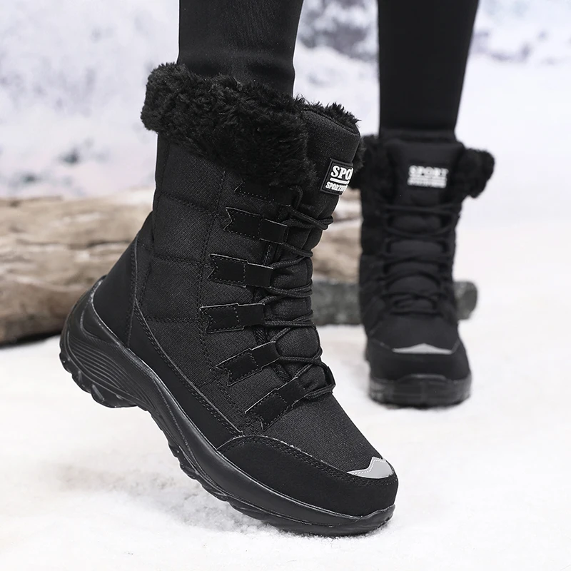 Women Shoes Winter Versatile High-quality Platform New Work Lace Up Snow Boots Outdoor Anti Slip Casual Warm Plush Cotton Shoes