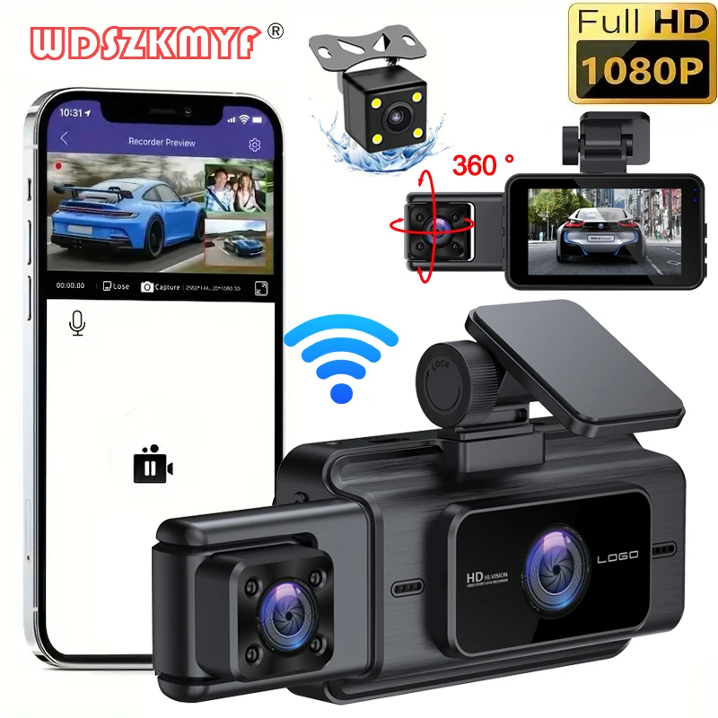 1080P Car DVR WIFI Dash Cam per auto videoregistratore a 3 canali telecamera per retromarcia per visione notturna del veicolo scatola nera accessori