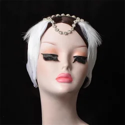Ballet Headwear Swan Lake White Black Hair Feather Headband With Crystal Rhinestone Princess Headdress Ballerina Headpiece