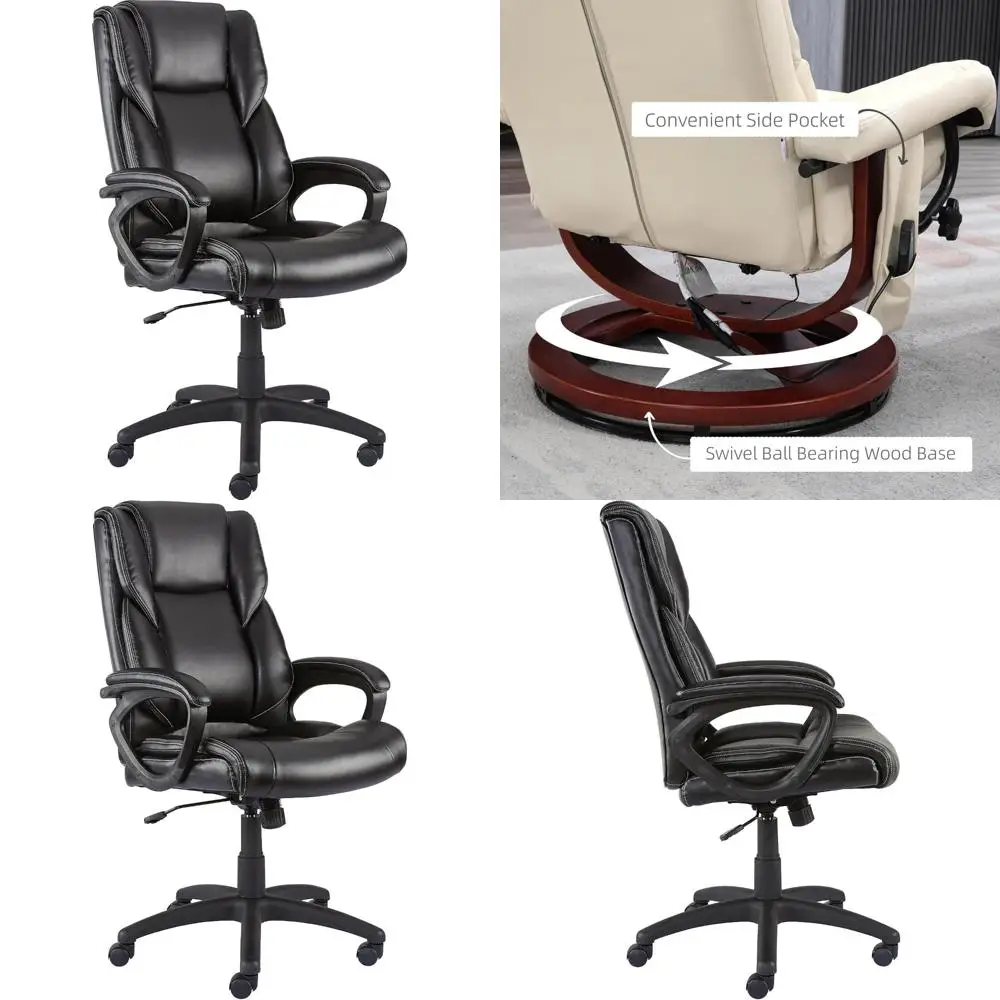 luxe computerbureaustoel van kunstleer, zwart, 2-pack