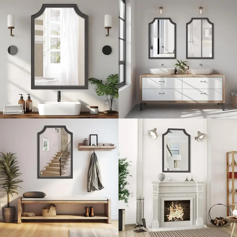 Sculpted Wood Framed Mirror 20x30 Inches for Small Bathroom Vanity - Rectangular Wall Decor for Hallways, Bedrooms, Living Rooms
