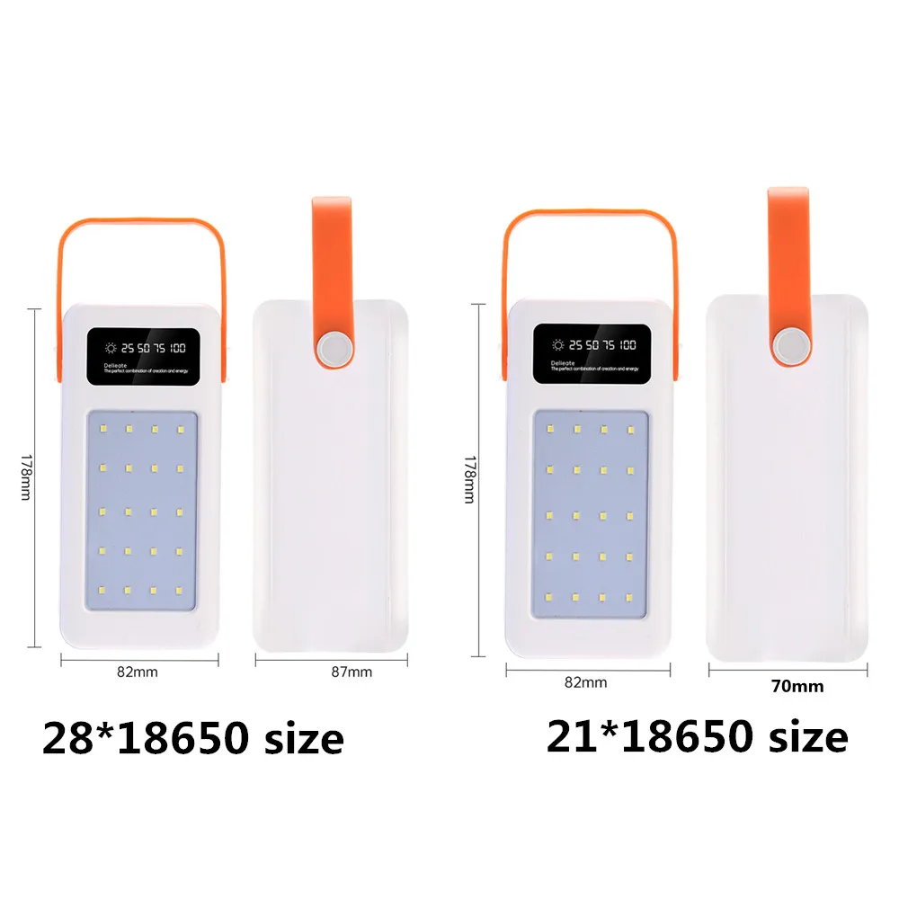 21 28 x 18650 PD QC4.0 3.0 22.5W Battery Storage Box Super Fast Charging Power Bank Case 18650 Holder with Camping light 3 Line