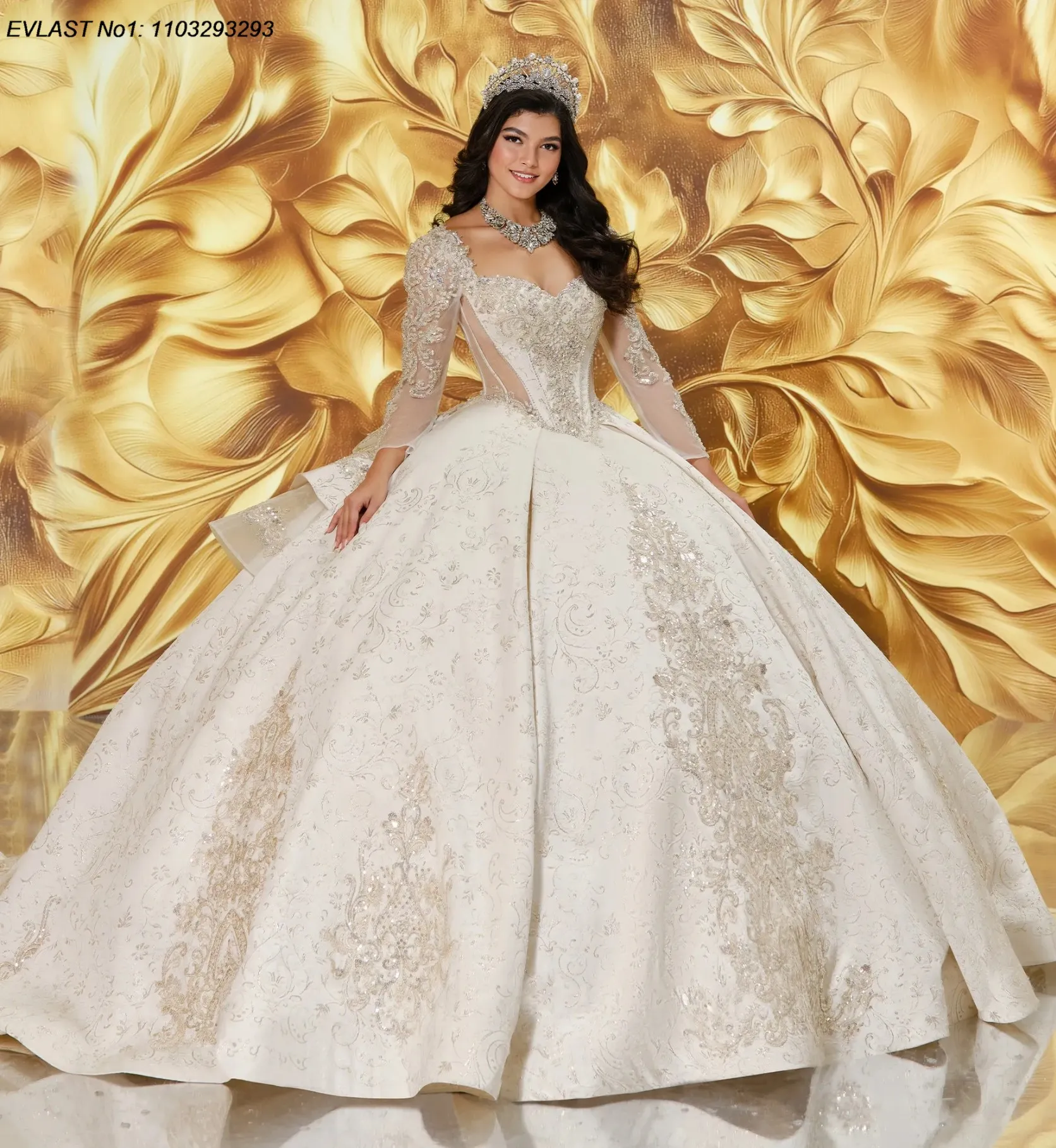

EVLAST индивидуальное мексиканское бежевое бальное платье Quinceanera платье цвета шампанского с кружевной аппликацией и бисером Sweet 16, Vestidos De 15 Anos E1QN241