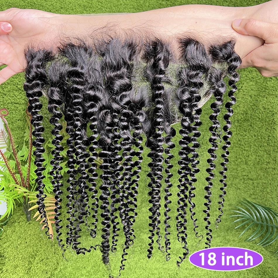 13x6 Transparent Lace Frontal Deep Curly Human Hair #1B Natural Color Preplucked Bleached Knots Lace 100% Raw Virgin Human Hair