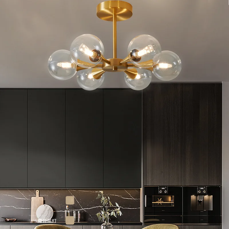 Modern LED Copper Glass Ball Ceiling Chandeliers Home Indoor Lighting Fixtures Living Dining Room Bedroom Decor