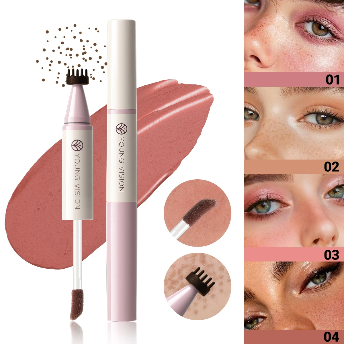 4 cores cabeça dupla selo sardas pó blush caneta de maquiagem cosméticos faciais durável e não é fácil de remover maquiagem