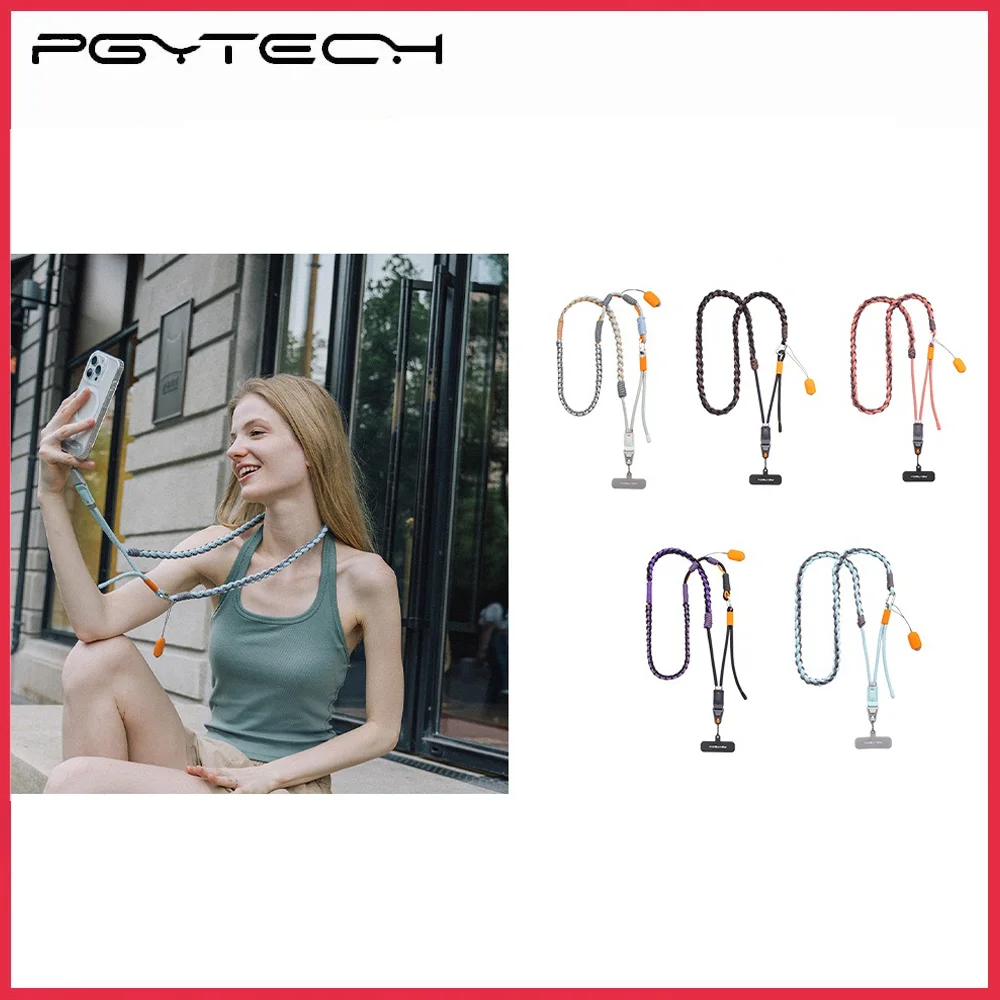 حزام تصوير الهاتف PGYTECH LinkGo، حزام كروس مضفر للهاتف مع قماش عدسة، مضاد للسرقة وإطلاق سريع