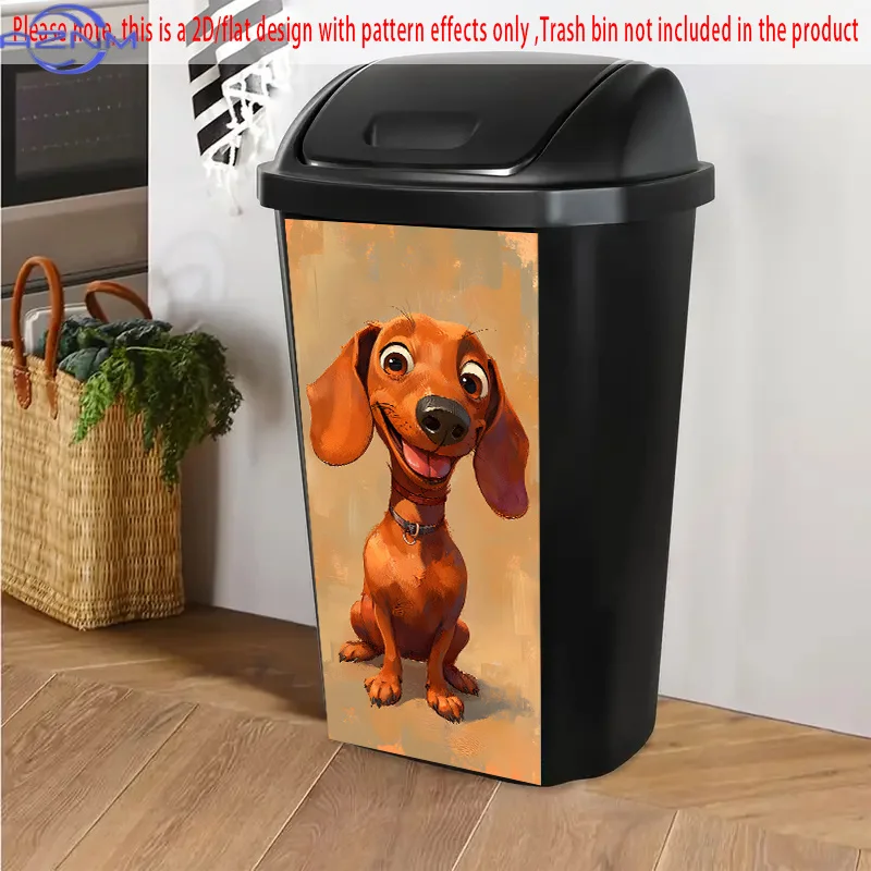 1pc 2D/FLAT Trash Can Sticker, .01×81.99cm, Adorable Dachshund Illustration with Cozy Vintage Tone