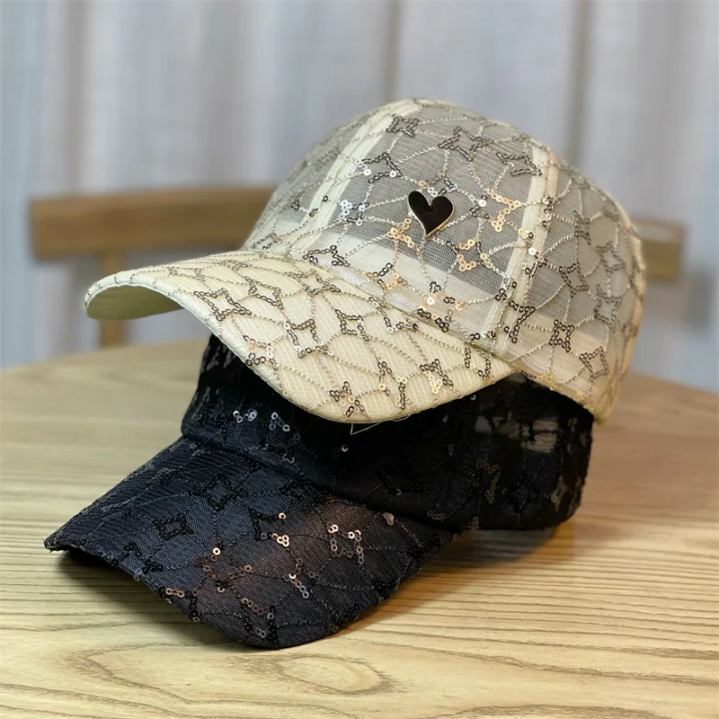 

Popular Summer Baseball Cap Hat Women Thin Cap Sunshade Versatile Sun Hat Mesh Breathable with Sequin