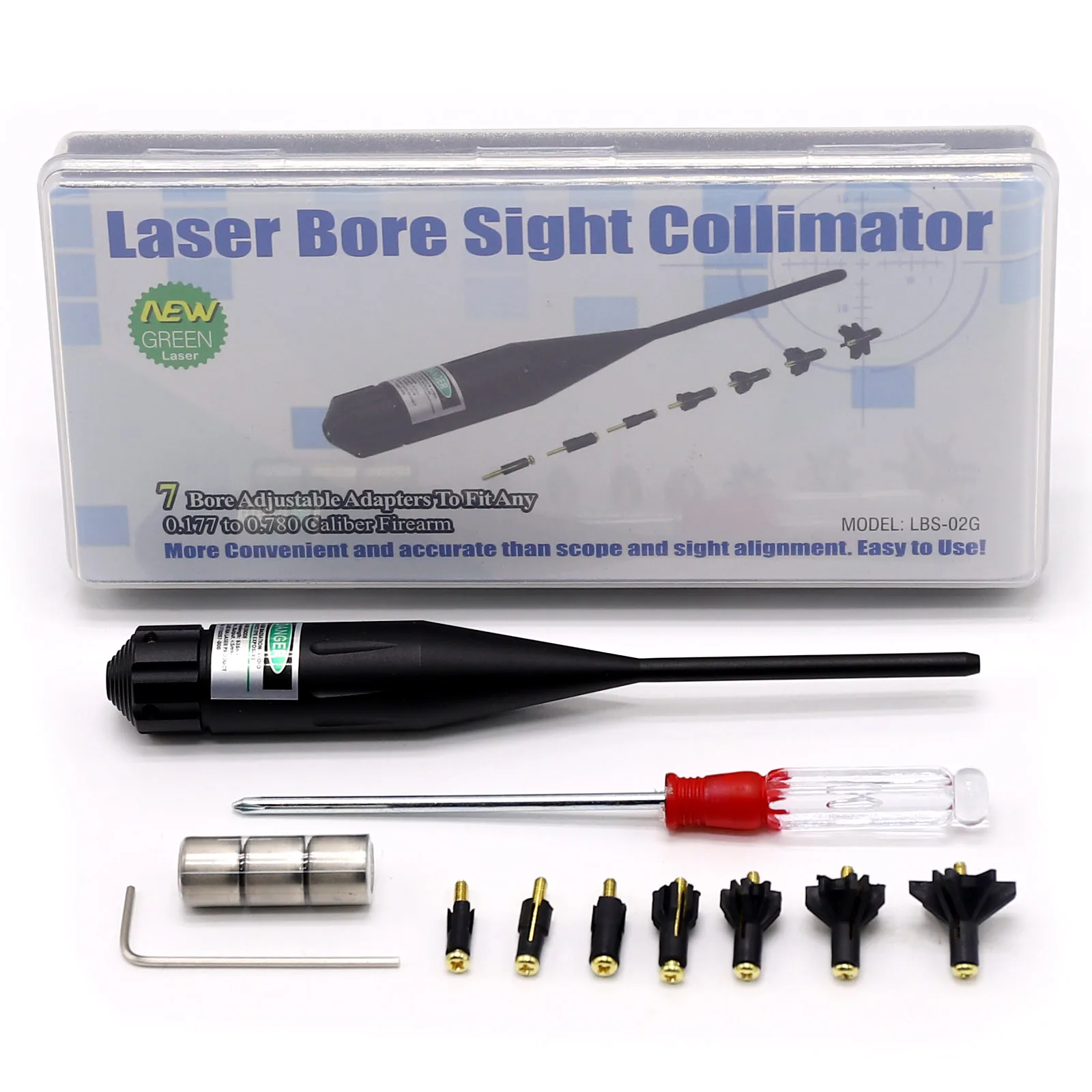 

Green Dot Laser Bore Sight Fit.177 To .78 Cal. Boresighter Collimator Kit+Box Built-in Battery Carry Updated