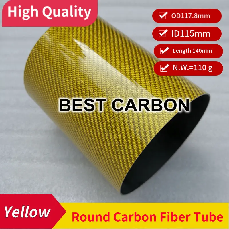 Free Shipping Yellow carbon fiber tube OD117.8 x ID115 x Length 140mm High quality glossy surface, light weight ,rigid tube