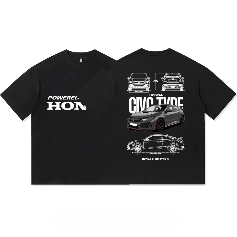 

Honda Civic TYPER Modified Culture JDM Printed Short Sleeve T-Shirt Men's Summer Top Loose Cotton Fashion Top