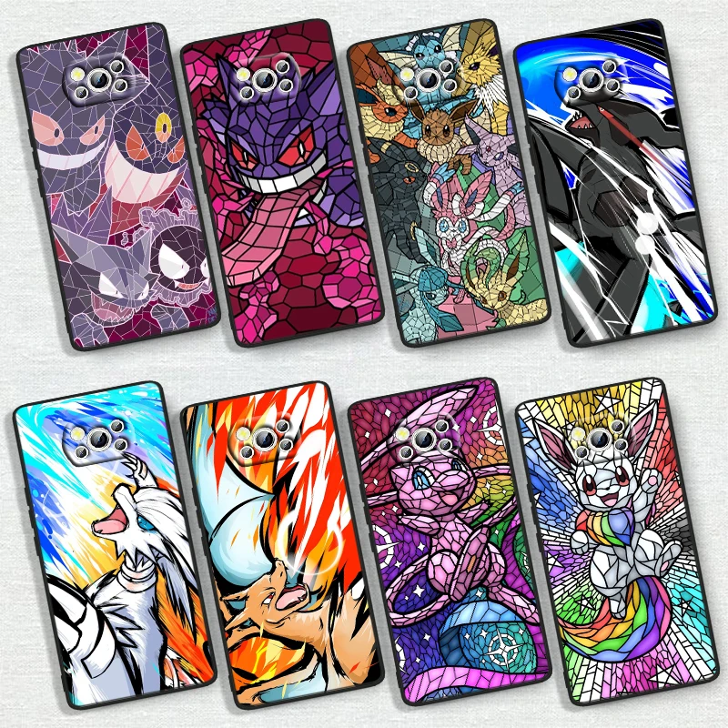 Anime P-Pokemons Elf Baby For Xiaomi Poco X6 X5 X4 X3 F4 F3 NFC M6 M5 M4 GT S Pro 4G 5G C65 Black Soft Phone Case