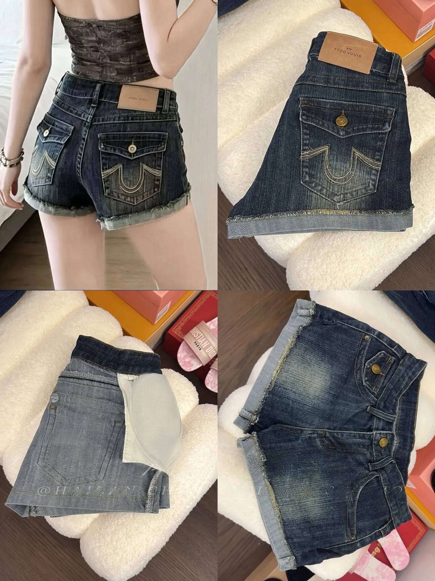 

Low Waist Embroidered Denim Shorts Women's Slim Fit Hip Enhancing Body Shaping Hot Pants Cotton Stretch Summer Jeans Shorts