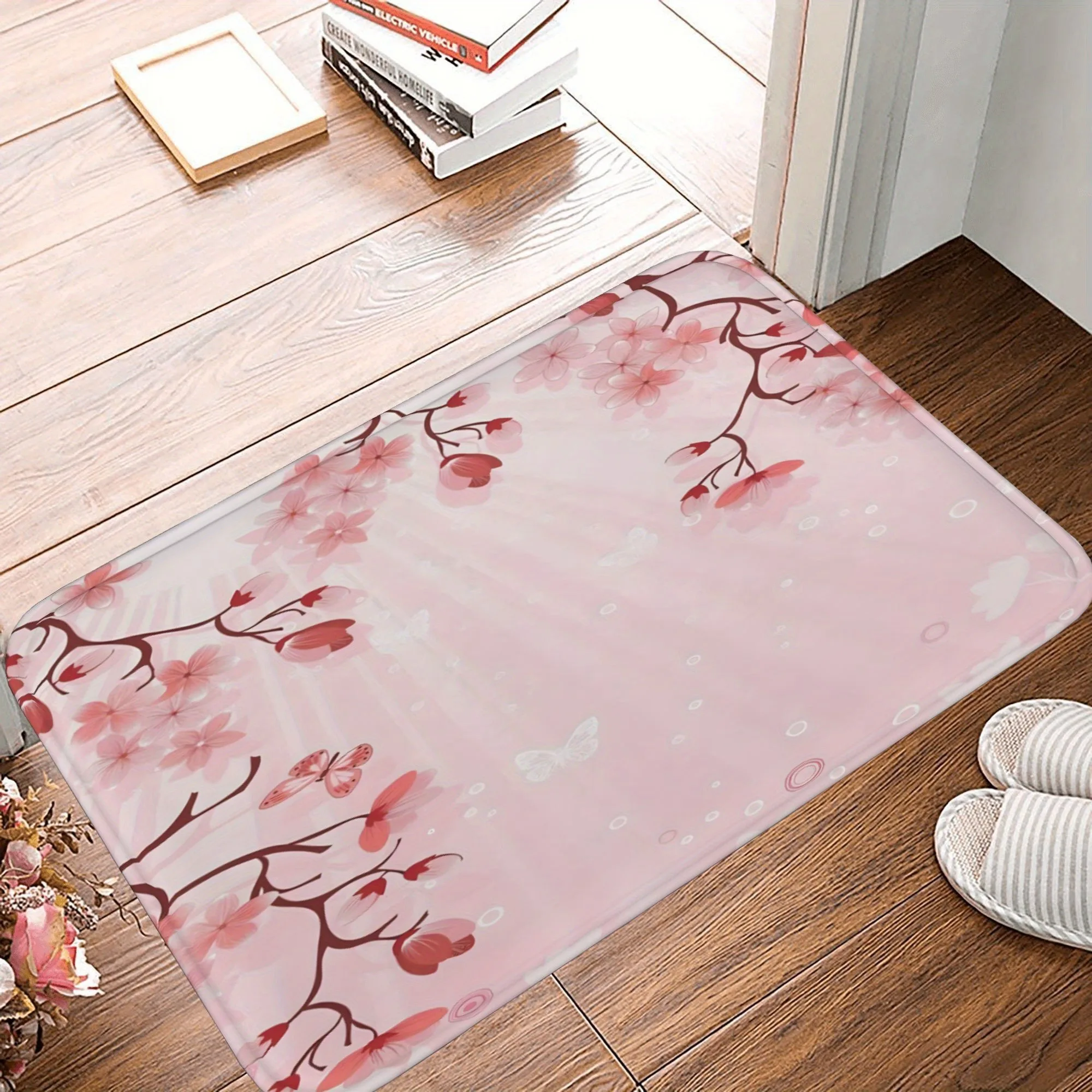 

1PC Cherry blossom Kitchen Rug Non-Slip Door Mat Pop design Bathroom Rug Bath Mat Carpet for Home Sink Laundry Decoreeree
