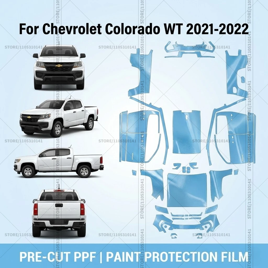 

Для Chevrolet Colorado WT 2021-2022: Предварительно вырезанная прозрачная защитная пленка PPF для автомобиля, полный комплект для всего кузова