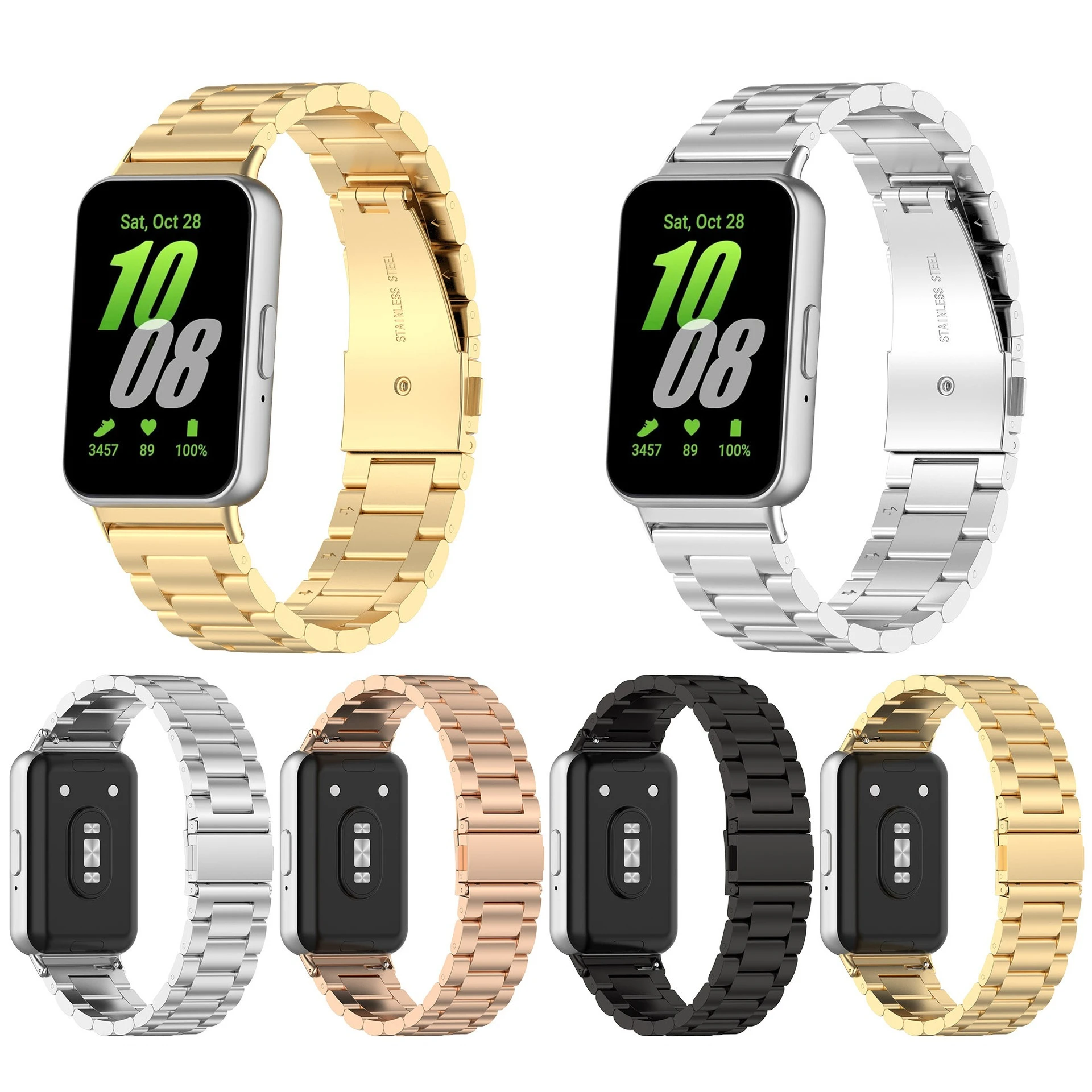 Three-bead Stainless Steel Watch Strap for Samsung Galaxy Watch Fit3 Metal Three-bead Watch Strap