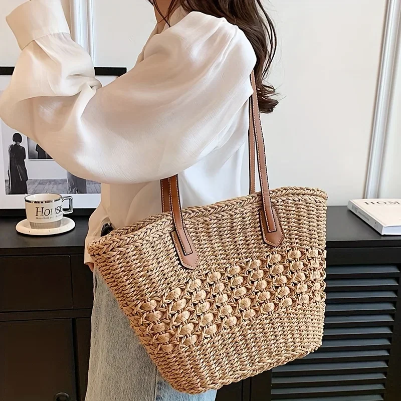 New Bohemia Women's Shoulder Bags Large Capacity Summer Basket Straw Bag For Women Travel Beach Bag