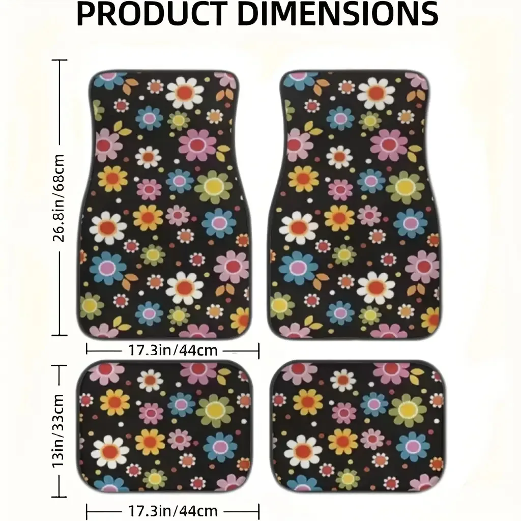 4pcs Universal Floral Car Floor Mats- Durable, Fits Most Cars, Sedans, SUVs- Peace And Flower Design