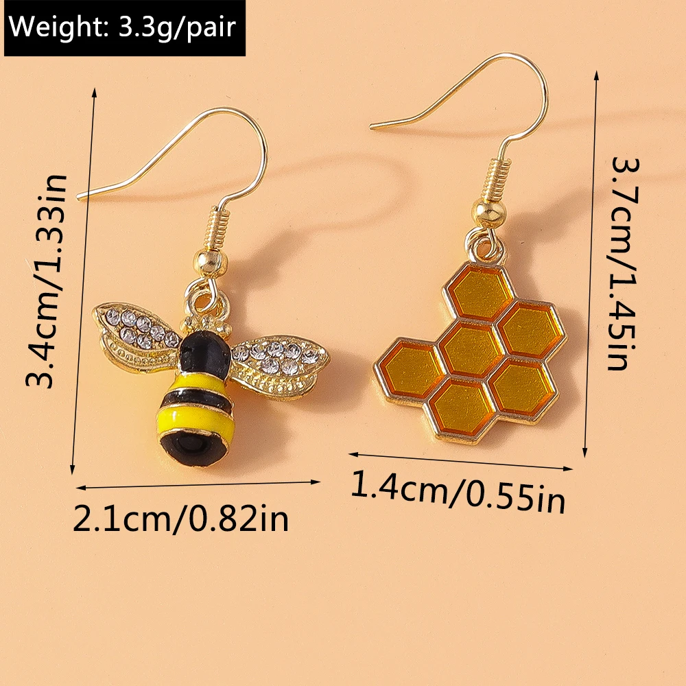 Aihua Niedliche Emaille-Insekten-Ohrringe, Gelbe Bienen-Ohrringe für Damen, Einfache Modische Casual Waben-Honigbienen-Anhänger-Ohrringe – Detail 6