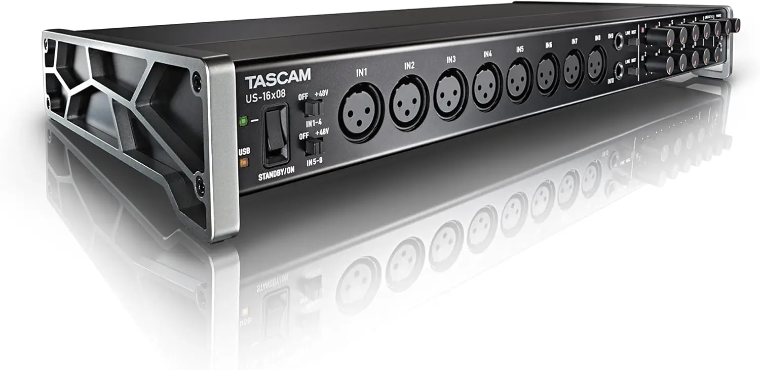 Tascam US-16x08 Rackmount USB Audio/MIDI Interface for Recording, Drum Recording, 8 XLR/8 1/4