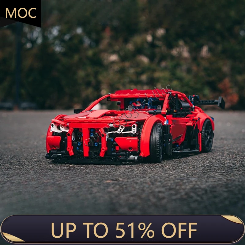 

1495 PCS MOC Technology Racing Red modified version Supercar Model Building Block Speed Vehicle Bricks Toys Kid Christmas Gifts