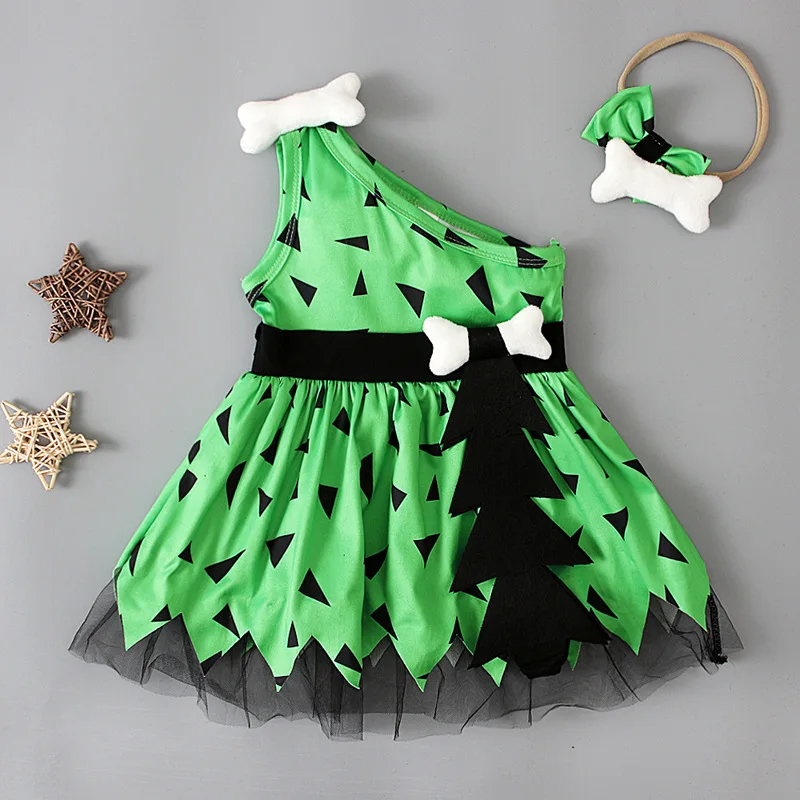 Baby Caveman Dresses One Shoulder Orange Halloween Dress for Girls Party Dress Girl Pebbles Inspired Dress Up Suit image 3