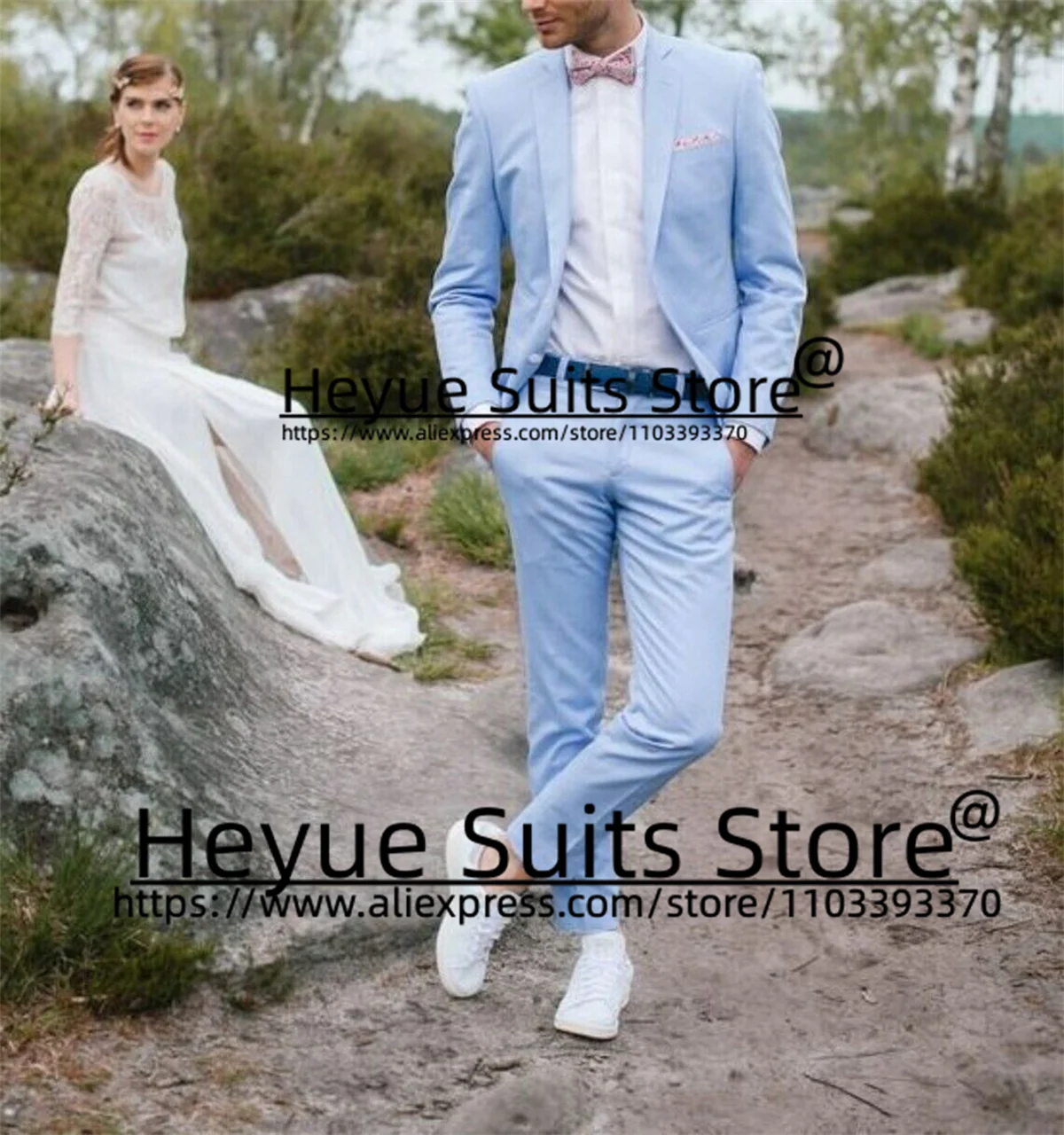 

Casual Sky Blue Fashion Suits For Men Slim Fit Notched Lapel Groom Wedding Tuxedos 2 Pcs Sets Business Male Blazer Costume Homme