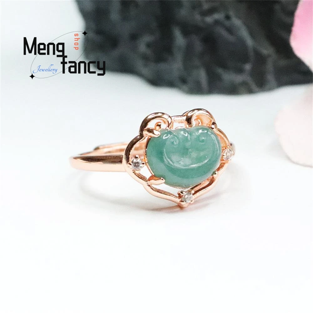 Natural Jadeite Ice Blue Water Ruyi Heart Jade Ring Exquisite Elegant Fashion High-grade Couple Promise Luxury Quality Jewelry