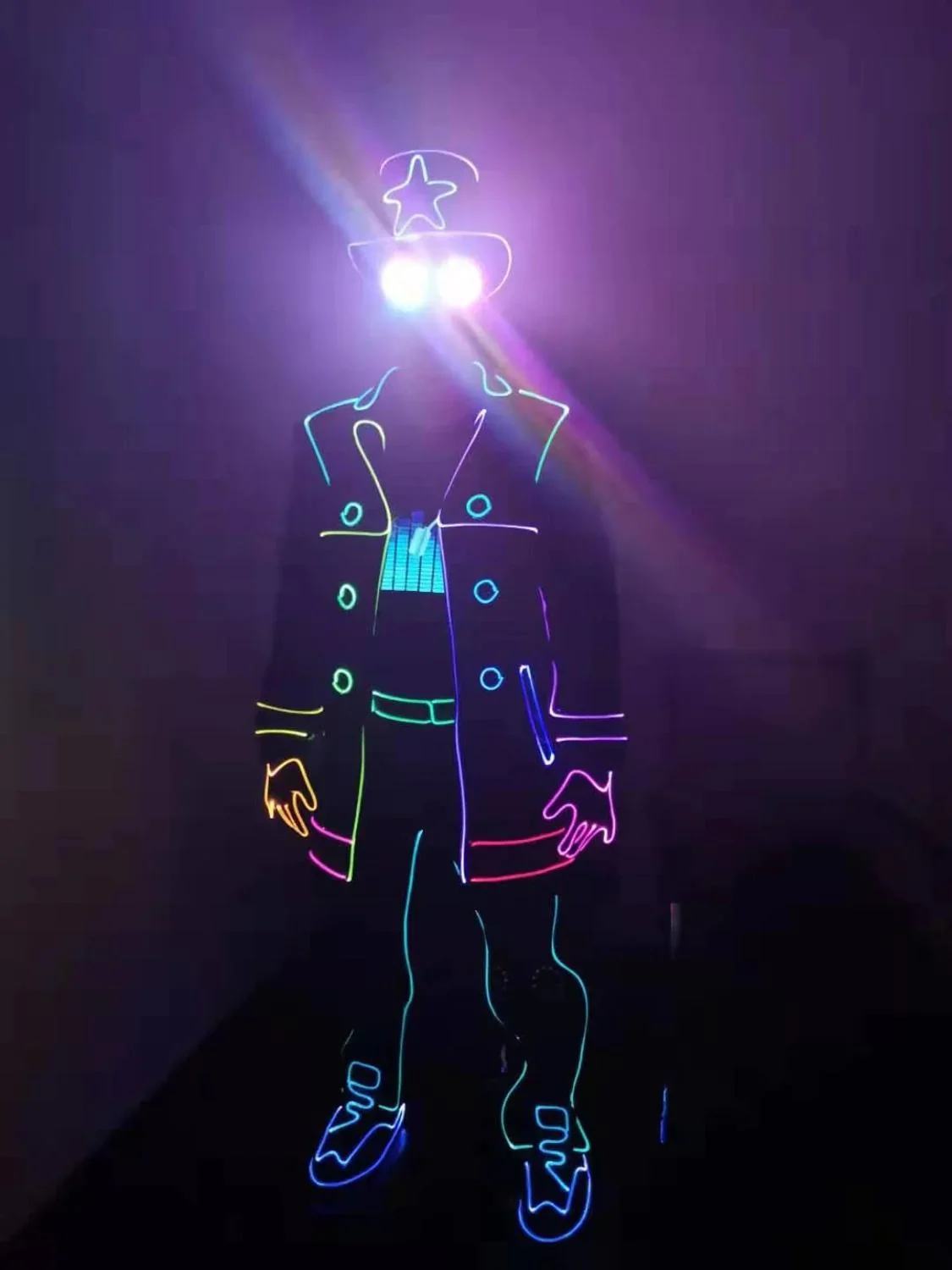 Led Dance Performance Costume Suit Optic Fiber Light Up Performance Outfit Costume for Men