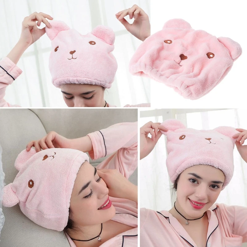 Women Girl Hair Dry Hair-Drying for Head Wrapped Towel Absorbing Bathing Tu