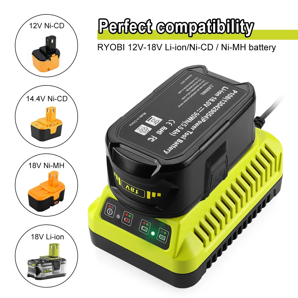 

Замена литиевой батареи RYOBI 12В-18В RYOBI P117 P108 Универсальное зарядное устройство для электроинструмента