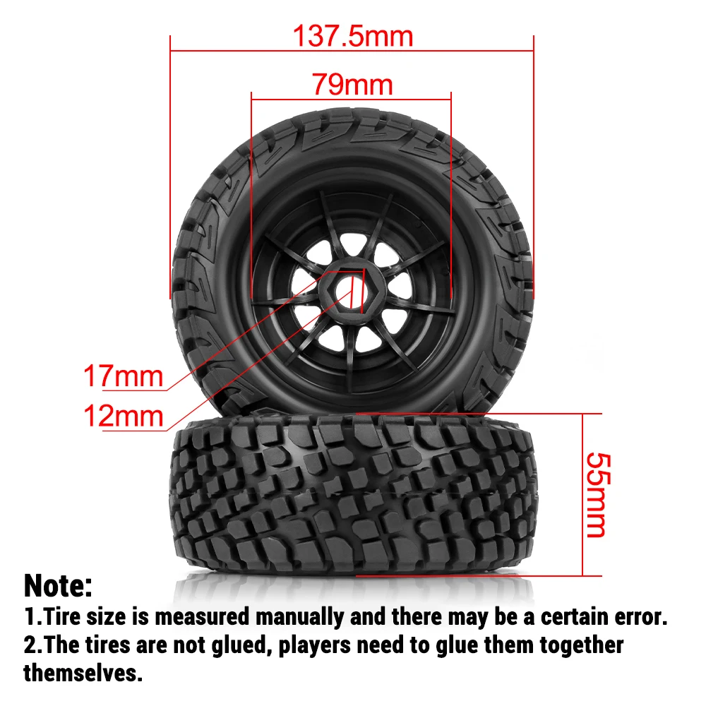 PYFORE – pneus tout-terrain 137x55mm, adaptateur 17mm, 4 pièces pour MOJAVE YK4072 YK4073 1/7 RC modèle de voiture, accessoires de camion du désert