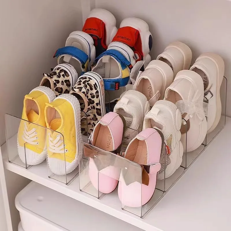 

1/2pcs 4 compartments transparent shoe rack, acrylic shoe storage rack, no need for electricity, suitable for various room types