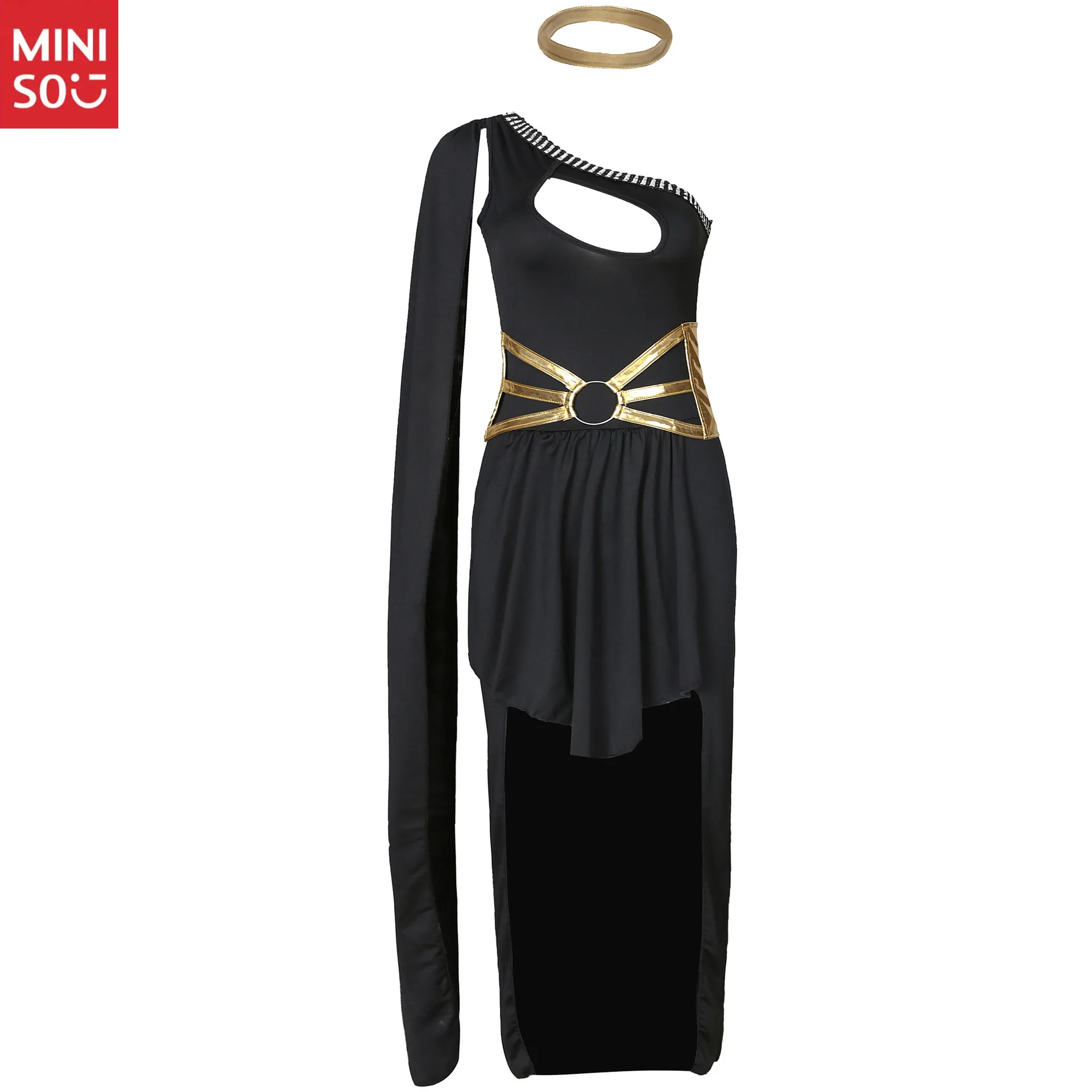 فستان الآلهة اليونانية Miniso S-XL بكتف واحد وزي كليوباترا، فستان حفلة لأداء المسرح
