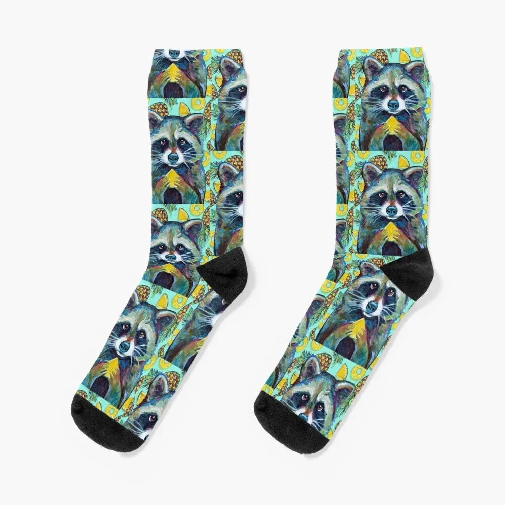 

Raccoon with Pineapple on Blue Socks gift valentine gift ideas Socks For Man Women's