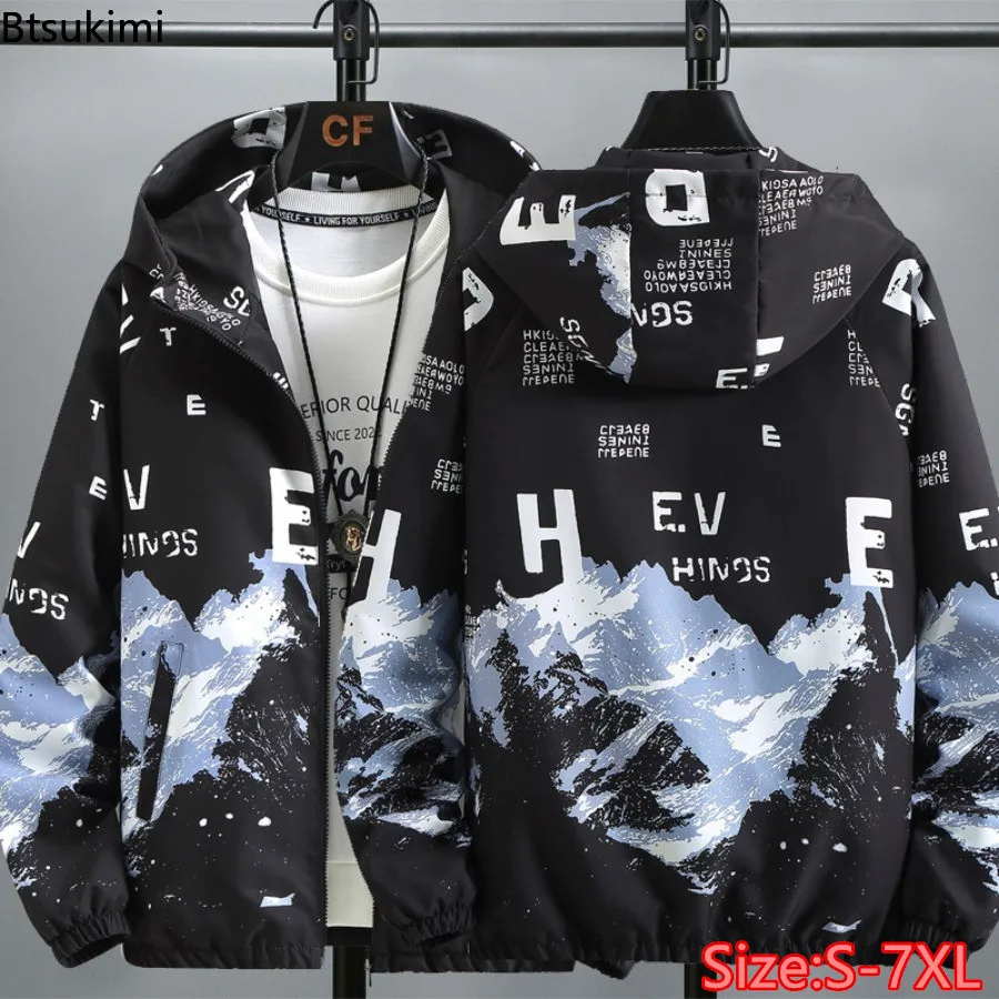 Spring Autumn New Men's Hooded Thin Jackets Fashion Contrast Print Casual Zipper Coats Hip Hop Streetwear Male Windbreak Jackets