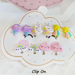 Cute Mermaid Flamingo Resin Earrings Ear Clips on Earrings for Girls Kids 5PRS/SET No Piercing Earring