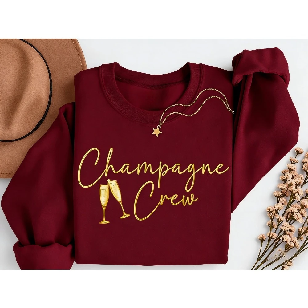 Felpa girocollo color champagne di Capodanno Abbigliamento per feste di Capodanno Regalo a tema alcol Abbigliamento per le vacanze Top pullover casual da donna