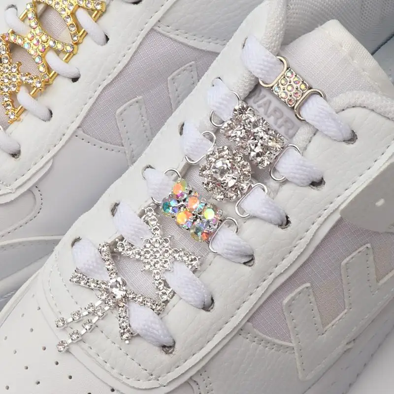 2Pcs Luxury Rhinestone AF1 Shoe Charms Colorful Diamond Sneaker Shoe Decoration Fashion Shoelaces Metal Buckles Shoes Accesories