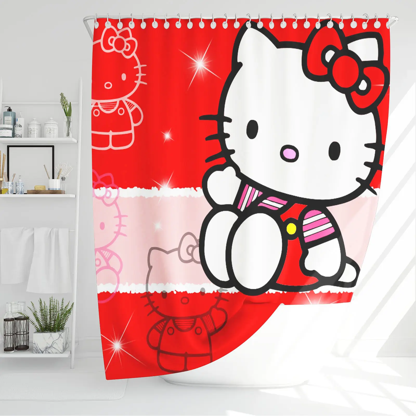 Imagem -02 - Olá Kitty Banheiro Cortina de Chuveiro Tapetes e Cortinas Home Decor Acessórios Anime Bonito Preço Grupo Desenhos Animados